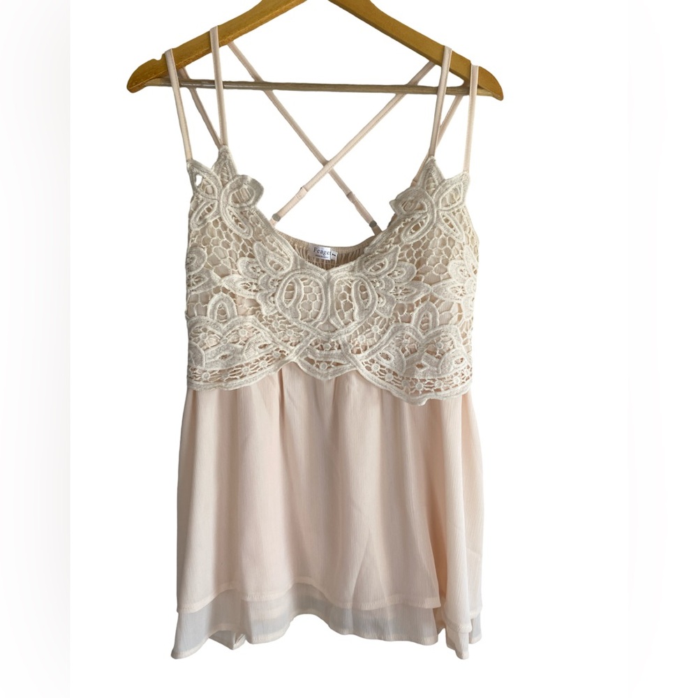 FEAGER Blush Pink Crochet Bust Cami Large Double Strap Crisscross Flowy Feminine